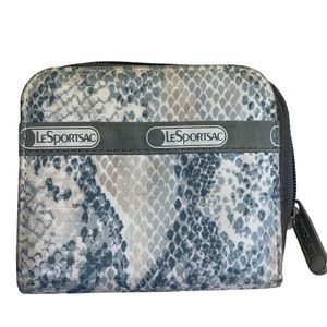 LeSportsac Sporty Printed Snakeskin Blue White Grey Small Bifold Wallet